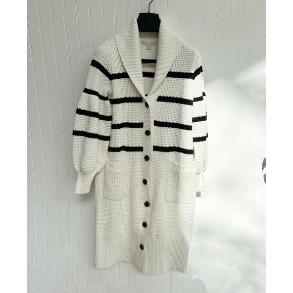 Shona Joy Maddison Balloon Sleeve Knit Dress Striped Long Button Down Cardigan S - Picture 12 of 14